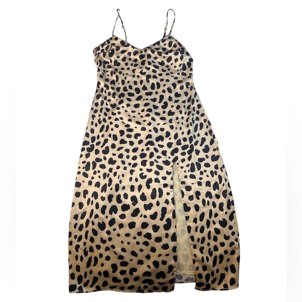 e.ssue Animal Print Satin High Slit Midi Dress S58-3